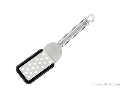 RÖSLE Sandwichpalett krökt med perforering silikon, högkvalitativ svarvare av rostfritt stål runt handtag och upphängningsögla, silikonkant, 18/10 stål, 26 cm, silverfärger/svart 4004293106322