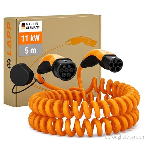 LAPP Type 2 Spiral Charging Cable, up to 11 kW, 5 m, orange 4064727470184