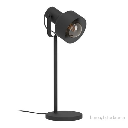 EGLO bordslampa Casibare, 1 glödlampa belysning industriell, monokrom, sänglampa av metall i svart, vardagsrumslampa, lampa med strömbrytare, E27 uttag 9002759995546