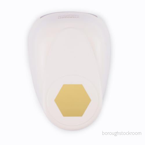 Vaessen Creative Craft Paper Punch Hexagon 5,5 x 6,3 cm Cirkelskärare för hantverk och korttillverkning, vit/rosa 8716052197392