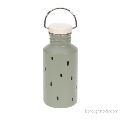 LÄSSIG barnflaska i rostfritt stål vattenflaska inklusive sportkopp 500 ml läckagesäker/flaska happy prints ljus oliv 4066239101129
