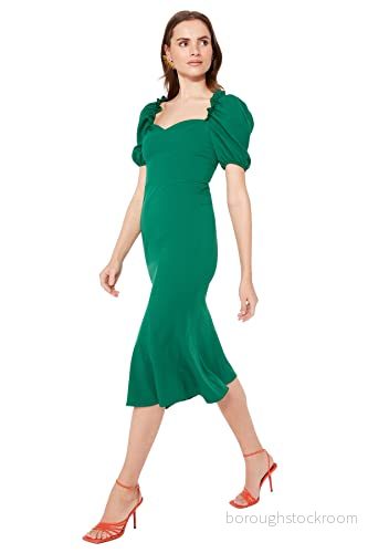 TRENDYOL Dam party midi bodycon figurnära tyg klänning, smaragd, 36 8683044398221