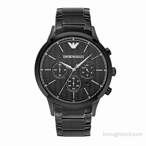 Emporio Armani herrkronograf, klocka i rostfritt stål, 43 mm boettstorlek, Svart och guld, NOSIZE, Armband 4053858598812