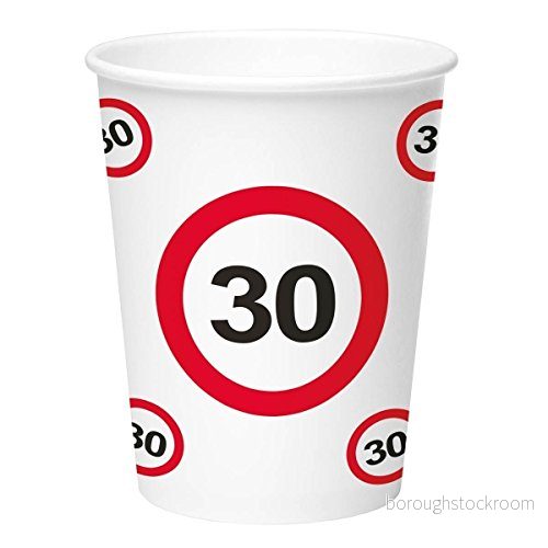 Folat 30 års trafikskylt papperskoppar 350 ml 8 st 8714572627306