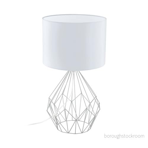EGLO bordslampa Pedregal 1, 1 flamma vintage, industriell, retro, sänglampa stål och textil i vitt krom, lampa med strömbrytare, E27 sockel 9002759951870