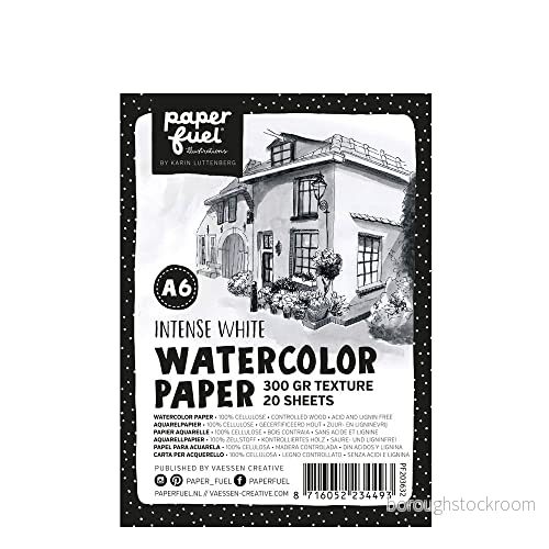 Paperfuel Akvarellpappersblock, vit, 300 gram/m², 20 ark, DIN A6, textur, skissbok för akvarellmålning, handbokstäver, penselbokstäver och andra pappershantverk 8716052234493