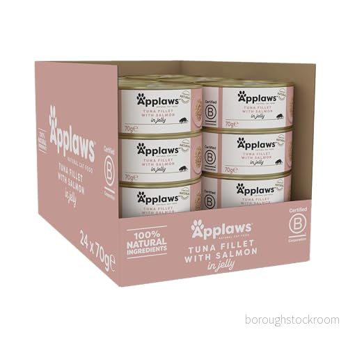 Applaws Natural våt vuxen kattmat, tonfiskfilé och lax i gelé 70 g burk (förpackning med 24) tonfisk 5060481899376
