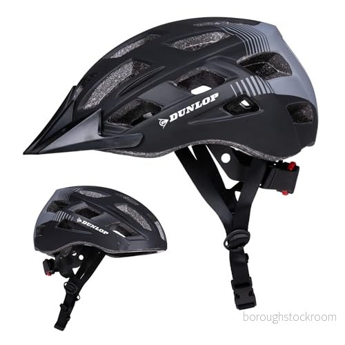 Dunlop cykelhjälm med ljus kvinnor och män justerbar från 55 till 58 cm storlek M LED belysning 3 ljuslägen svart 8711252266916