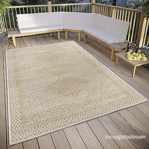 freundin Home Collection Sophie in och utomhatta orientalisk vintage platt tyg klassisk, väderbeständig för vardagsrum, hall, balkong, terrass, trädgård gräddvit beige, 120 x 170 4262377779071