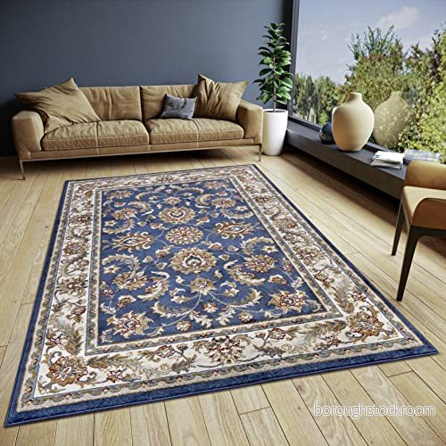 HANSE Home Reni Matta orientalisk löpare, klassisk tätt vävd med ornament och blommotiv, mjuk kort lugg för sovrum, matsal, vardagsrum, hall blå kräm, 140 x 200 cm 4262377775479