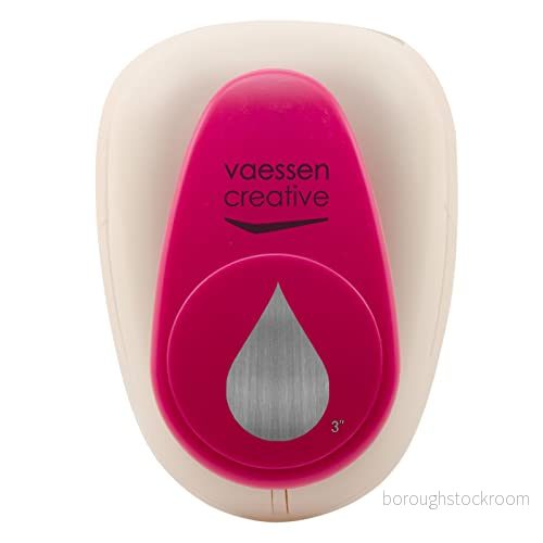 Vaessen Creative 21439 068 Motivstansare Droppe Super Jumbo, 75 x 50 mm, litet motivhålslag i metall och plast, stansade motiv, för pyssel med papper, vit/rosa, Ø 7,5 cm 8716052238521