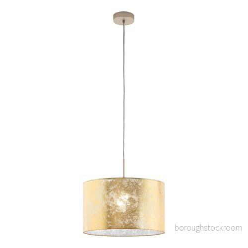 Eglo Pendellampa Viserbella, 1 glödlampa hängande lampa vintage, hänglampa av stål och textil i champagne, guld, matbord, vardagsrum, med E27 fattning, Ø 38 cm 9002759976439