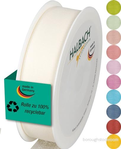 Halbach sidenband Presentband Bredd 25 mm längd m Band tillverkat i Tyskland en mängd olika färger och bredder, perfekt för förpackning dekoration, färg: grädde 4015275633101