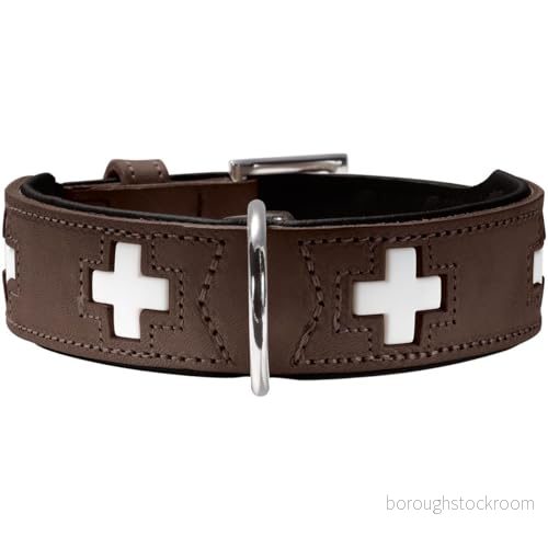 HUNTER SWISS hundhalsband, läder, hög kvalitet, schweiziskt kors, 32 (XS), brun/svart 4016739428257