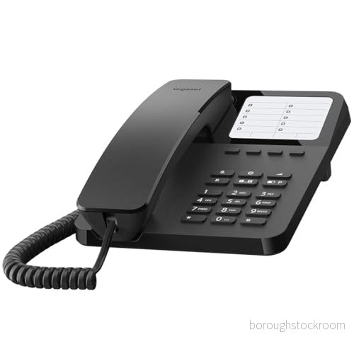 Gigaset DESK 400 sladdtelefon med elastisk kabel plats för 10 snabbval återuppringning kompatibel hörapparat DTMF eller pulsval justerbar, svart 4250366868820