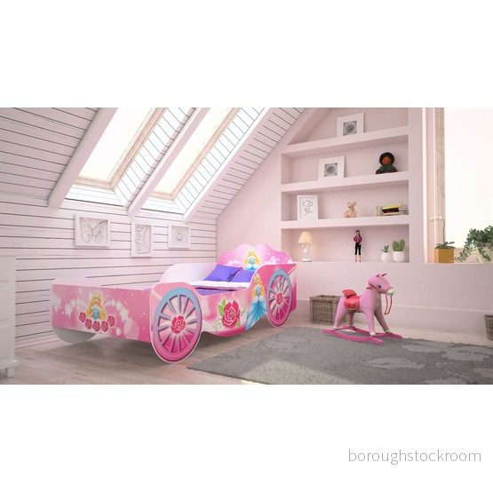 KOBI barnsäng med fallskydd Vagn Princess 140x70cm Ungdomssäng madrass Barnsängar för pojkar och flickor Enkelsäng bilsäng (140x70) 5903641550505