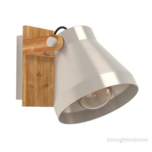 EGLO Cawton vägglampa med svängbar spotlight, inomhusarmatur för vardagsrum, sovrum och hall, flamträ stål, sockel E27 9002759439484