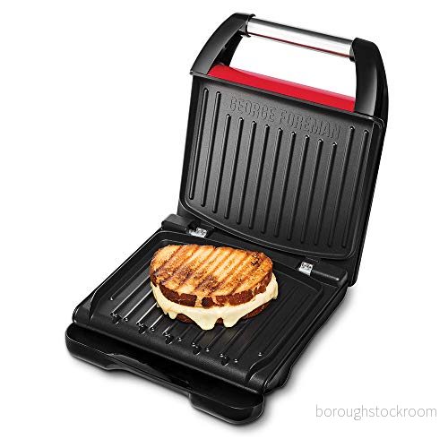 George Foreman smörgås och paninigrill, lagar upp till 3 portioner, 24x17cm stor grillyta, non stick beläggning, justerbar bakfot för platt eller vinklad matlagning, Steel Grill 25030 56 4008496980819