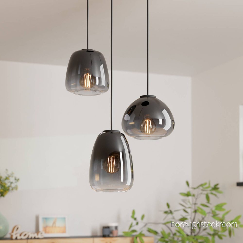 EGLO Hängande Lampa Aguilares, Rökt Glas, 3 ljus Rondel 9008606235568