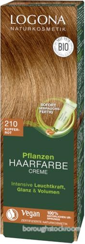 LOGONA Naturkosmetik växthårfärg kräm 210 kopparröd, kopparröd natur hårfärg med henna, vegansk färgkräm för permanent färgning, mild färgning glänsande hår, 150 ml 4017645017573
