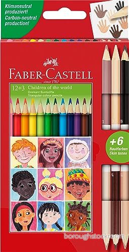 Faber Castell trekantig färg pennset 12 färger + 3 tvåfärgade hudtonpennor 4005405115140