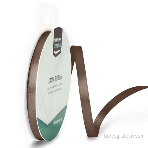 Vaessen Creative 301002 1023 satinband mjölkchokladbrun, 6 mm x 10 meter, band, dekorband, presentband och tygband för bröllop, dop födelsedagspresenter, 8716052223480