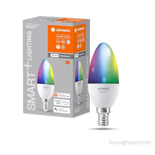 LEDVANCE SMART+ WIFI LED-lampa, frostat utseende, 4,9W, 470lm, klassisk ljusform (Classic B), E14-sockel, färgljus & vitt ljus, app eller röststyrning, livslängd på upp till 20 000 timmar 4058075778597