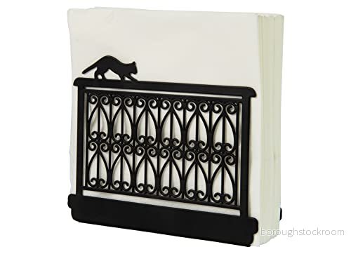 FISURA Original servett med kattdesign på balkong. Svart bordsservetthållare för metallservetter hållare köksservetter 15x4x12 cm 8435436723834