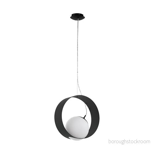 EGLO Pendellampa Camargo, 1 glödlampa, modern, elegant, hänglampa i stål och glas svart, vit, matbord, vardagsrum hängande med E27 sockel 9002759981921