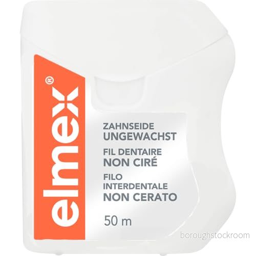elmex Tandtråd 50 m ovaxat tandband för grundlig tandrengöring tråd med fluffig effekt och aminfluorid förhindrar karies tandköttsinflammation 7610108060009