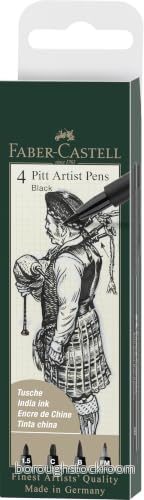 FABER CASTELL 167153 bläckpenna Pitt Artist Pen, färg 199, svart, 1,5, C, B, Fude Medium, fodral med 4 4005401671534