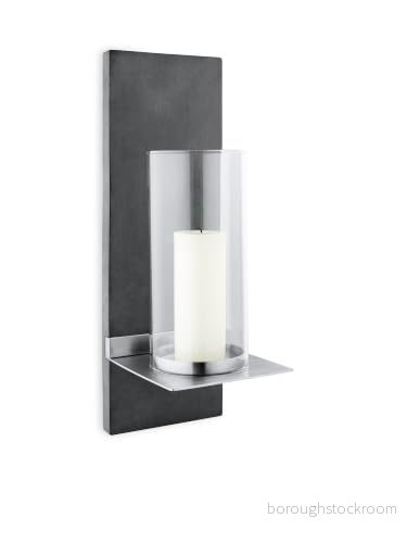blomus FINCA Väggljusstake S med ljus, väggljushållare, exklusivt utseende, polysten/glas/rostfritt stål, inomhus och utomhusbruk, högkvalitativt utförande (H/B/D: 38 x 13 15 cm, rostfritt stål 4008832654220