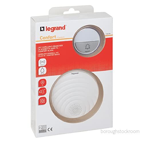 Legrand, Radioklocka set komfort 230 V med vattentät klockknapp (IP44) batteridriven, 1 x gong plug in för uttag, 15 melodier, ringklocka knapp 100 m räckvidd, 094254 3414971067233