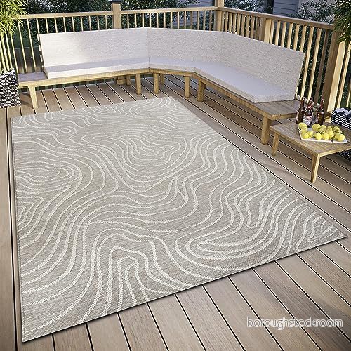ELLE Decoration Calé in och utomhatta design utomhatta, platt tyg, modernt mönster, väderbeständig för vardagsrum, hall, balkong, terrass, trädgård beige, 155 x 230 cm 4262377779729