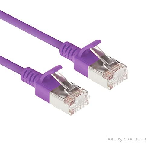 ACT CAT6a nätverkskabel, U/FTP LSZH LAN kabel tunn 3,8 mm slimline, flexibel snagless CAT 6a med RJ45 kontakt, för användning i datacenter, 0,15 meter, lila DC7330 8716065518771