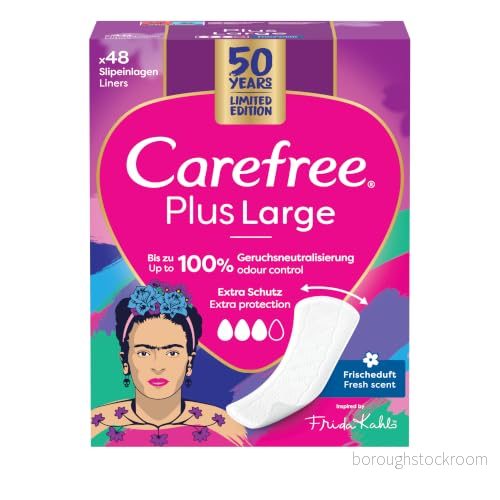 Carefree Plus Large panty liners med ultimat förbättrad kärna, fräsch doft, absorptionshastighet tre, storlek L extra bred, 48 pack 3574661661995