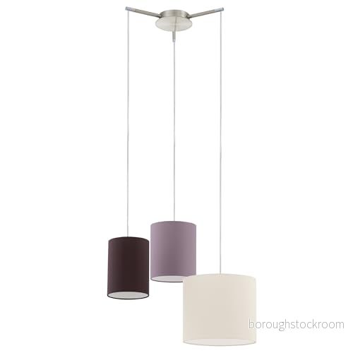 Eglo Pendellampa, tombolo, hängande lampa med 3 ljuskällor, av stål och textil i nickelmatt, kräm, brungrått, brun, matbord, vardagsrum, E27 sockel 9002759927554