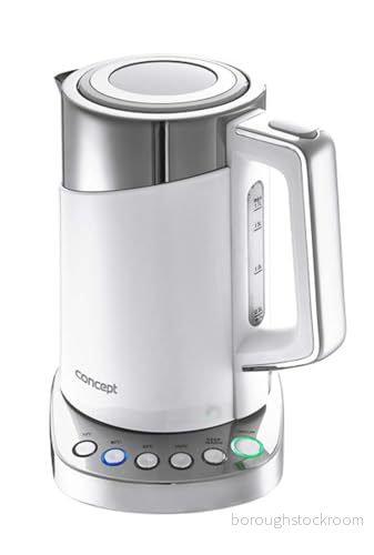 CONCEPT hushållsapparater RK3170 vattenkokare med temperaturinställning, Cool Touch rostfritt stål, 1,7 l, vit, 2 200 W, antikalkfilter, funktion KEEP WARM 8595631002018