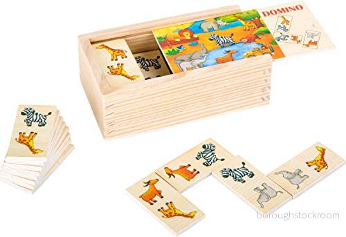 Small Foot Domino Safari av trä, roligt läggspel med färgglada djurmotiv, FSC 100% certifierad, 10963, flerfärgad 4020972109637