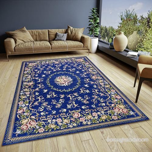 HANSE Home Nour Design matta orientalisk platt väv blommönster, halkfri undersida, högkvalitativ vävd för vardagsrum, sovrum, matsal, hall blå multifärger, 60 x 90 cm 4068226002884