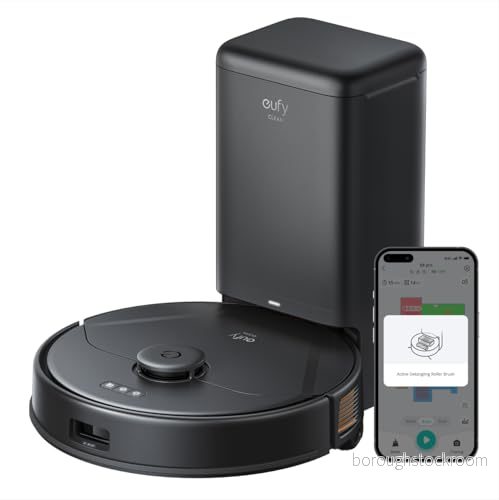 eufy Clean X8 Pro Robotic Vacuum självtömningsstation, Twin Turbine 2x 4 000 Pa kraftfullt sug, Active Detangling rullborste och iPath lasernavigering för djuprengöring av husdjurshår på mattan 194644126186