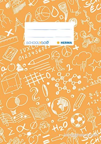 HERMA Träningsbokomslag A5 SCHOOLYDOO design, med inskriptionsetikett, tillverkad av avtorkbar och robust plast, slip on skyddsjackor för skolan, orange 4008705194167