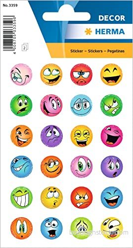 HERMA 3359 klistermärken smiley glitter liten stor, 48 stycken, belöningsklistermärken med roligt emoji ansiktsmotiv, barnetiketter för skola grundskola elever dagbok scrapbooking födelsedag 4008705033596