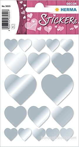 Herma Love Sticker självhäftande dekal med kärleksmotiv till alla hjärtans dag, bröllop, pyssel, scrapbooking eller som present, 36 dekorklistermärke Herz Silber 4008705030557