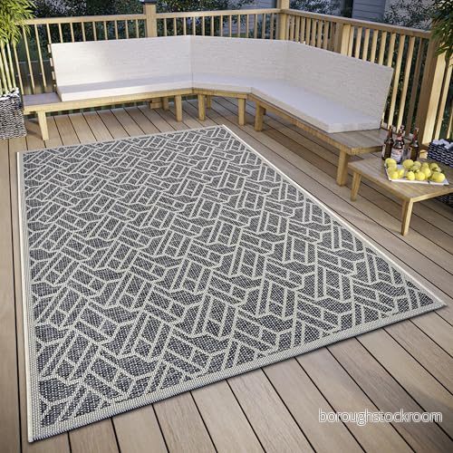 HANSE Home Eru in och utomhatta väderbeständig modernt sicksackmönster, vattentät robust utomhatta, platt väv för trädgård, balkong, terrass, vardagsrum grå beige, 63 x 120 cm 4068226002044