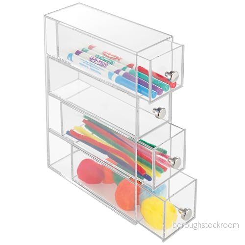 iDesign Sminkarrangör med 4 lådor, smal plastlådorn, horisontellt och vertikalt placerad låda för make up, transparent 81492365600