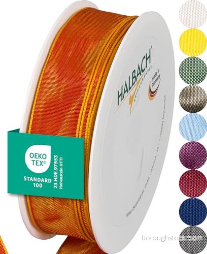 Halbach sidenband premium presentband med trådkant bredd 25 mm längd m Öko Tex 100 certifierat band Taftband Made in Germany, färg: mörkorange 4015275248480