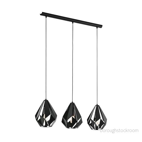 EGLO Carlton Hänglampa med 3 ljuskällor, vintage pendellampa att hänga över matbordet, retrotaklampa av svart metall, E27 sockel, 80,5 cm 9002759437015
