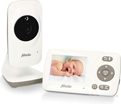 Alecto DVM 71 babymonitor med kamera lång räckvidd (upp till 50 m inomhus upp 300 utomhus) vridbar videokamera utbyggbar VOX funktion vit 8712412585823