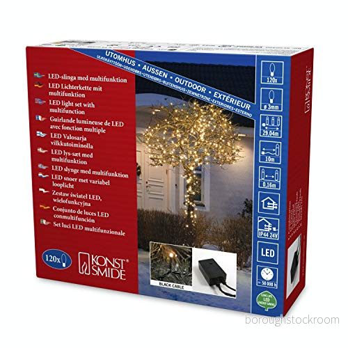 Konstsmide Micro LED ljusslinga, med multifunktion, 120 bärnstensfärgade dioder, 24 V extern trafo, svart kabel 3615 800 7318303615801